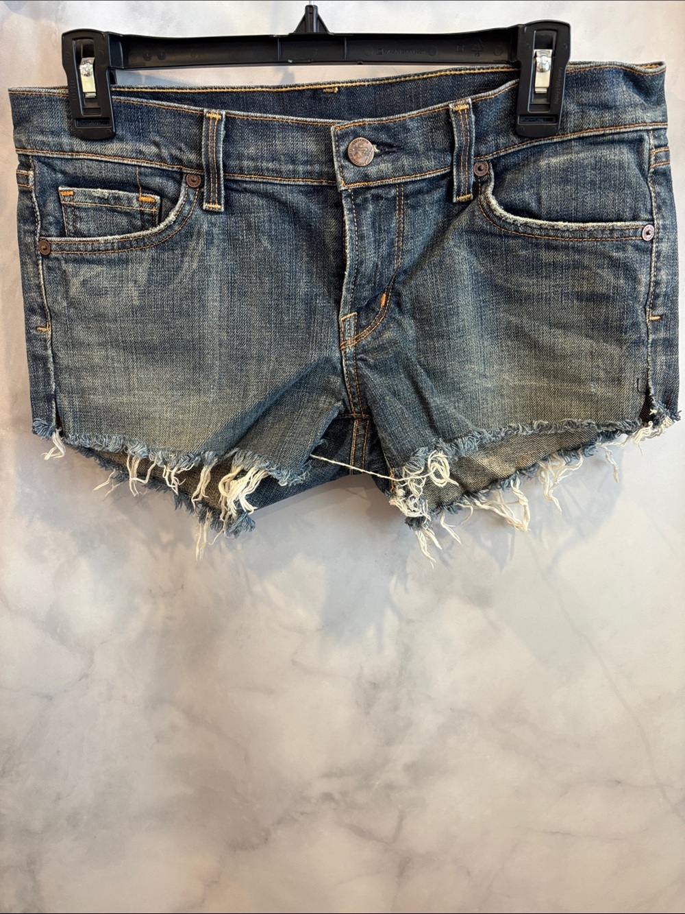 Citizens of Humanity Frayed Hem Denim Shorts - Blue